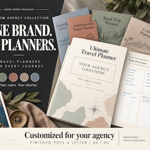 Custom Branded Travel Agency Bundle - 19 Planner PDFs with Your Logo, Letter A4 A5 image 1