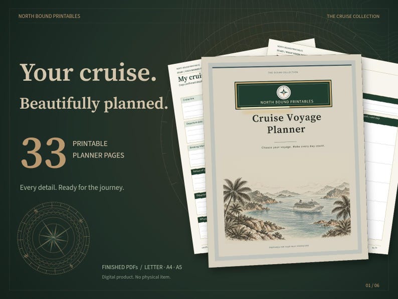 Cruise Voyage Planner Printable, Cruise Budget, Cabin Comparison, Port Itinerary and Packing Checklists, 33 Pages, A4 A5 Letter image 2