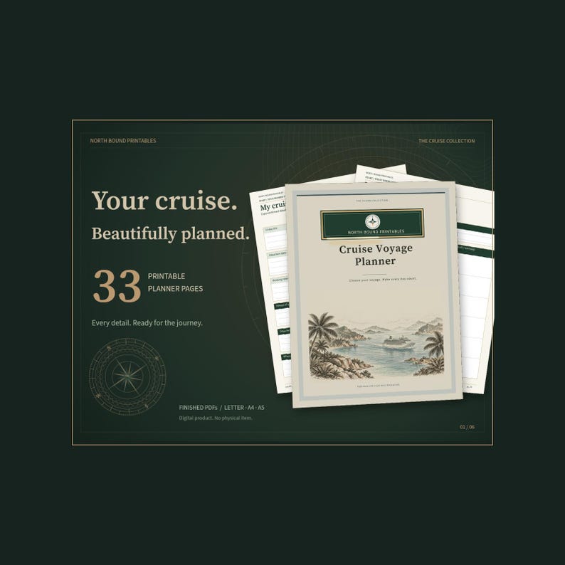 Cruise Voyage Planner Printable, Cruise Budget, Cabin Comparison, Port Itinerary and Packing Checklists, 33 Pages, A4 A5 Letter image 1