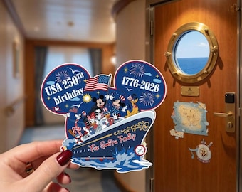 Patriotic Mickey And Friends Cruise Door Magnet, 4th Of July Cruise Decor, USA Family Vacation Magnet, Fireworks Stateroom Door Sign