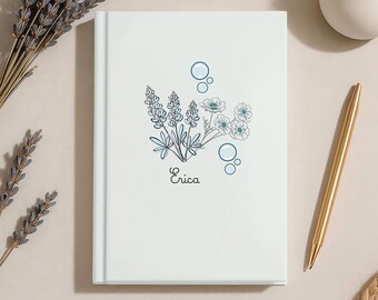 Diario personalizado de tapa dura con diseño de flores silvestres, Diario personalizado con diseño de flores silvestres, Diario personalizado para mujeres, Diario floral de regalo