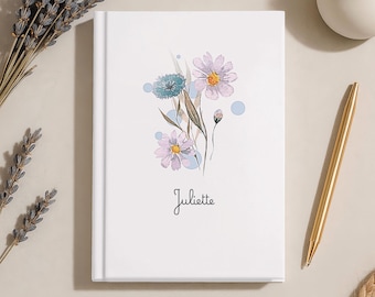 Cuaderno personalizado de tapa dura con diseño de flores silvestres, cuaderno personalizado con diseño de flores silvestres, cuaderno personalizado para mujeres, cuaderno de flores de regalo