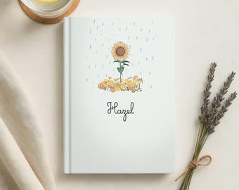 Diario personalizado de tapa dura con diseño de flores silvestres, diario personalizado para mujeres, cuaderno personalizado con diseño de flores silvestres