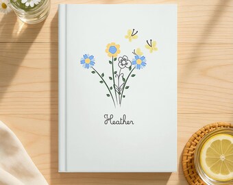 Diario personalizado de flores silvestres, diario personalizado para mujeres, diario personalizado de tapa dura con flores silvestres, diario floral de regalo.