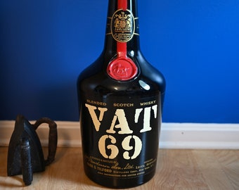 1960's VAT 69 Large Whiskey Bottle Lamp 24" Tall