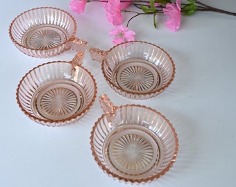 4 Queen Mary Berry Bowls With Handle Pink Depression Glass