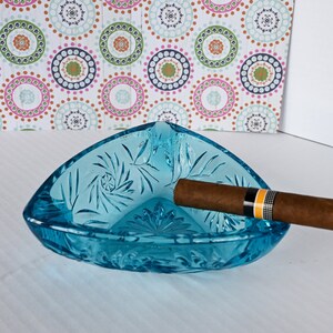 Capri Blue Triangle Ashtray Cigar Size Hazel Atlas Glass