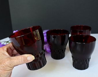 4 Royal Ruby Windsor 9 oz  Tumblers Red Depression Glass Set