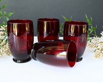 4 Royal Ruby Baltic 10 oz  Tumblers Red Depression Glass Set