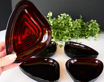 5 Manhattan Royal Ruby Relish Inserts Triangle Red Depression Glass