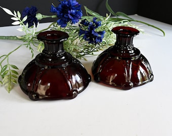 Two Royal Ruby Candleholders Oyster & Pearl Red Depression Glass