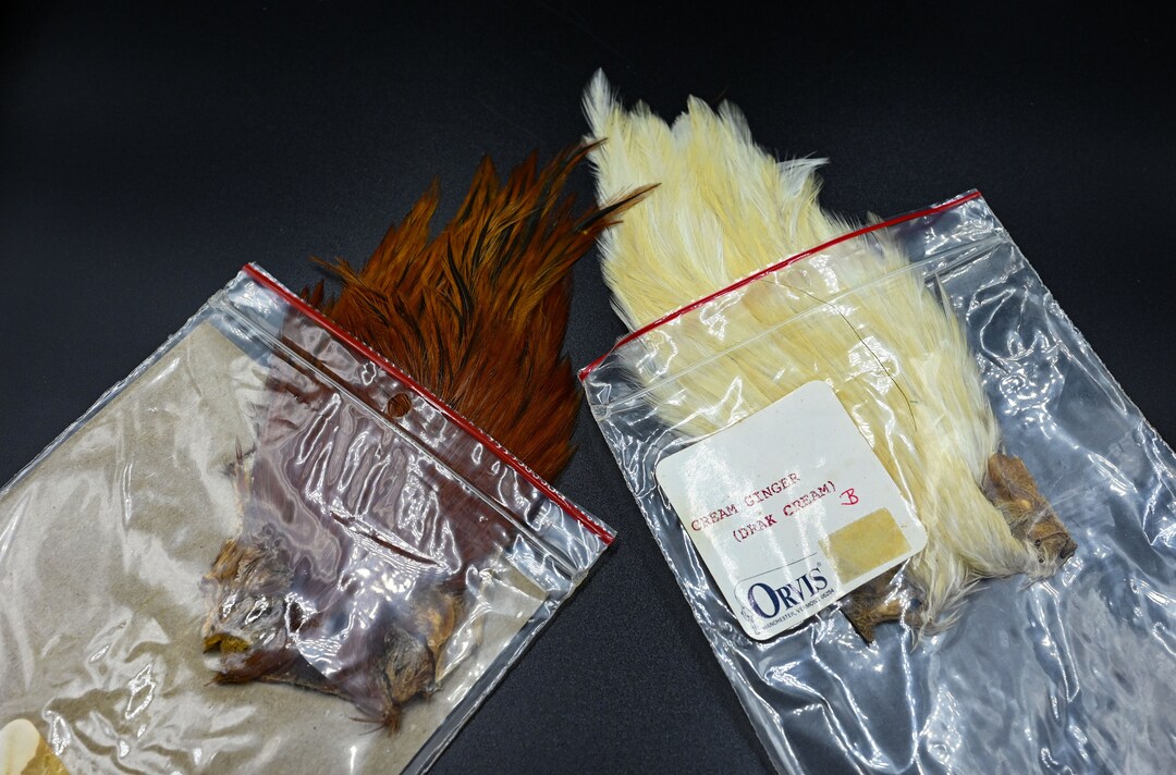 Two Orvis Dry Fly Ginger Necks Vintage Fly Tying Feathers Etsy