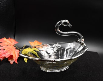 7" Swan Bowl Silver City Flanders Poppy Glass