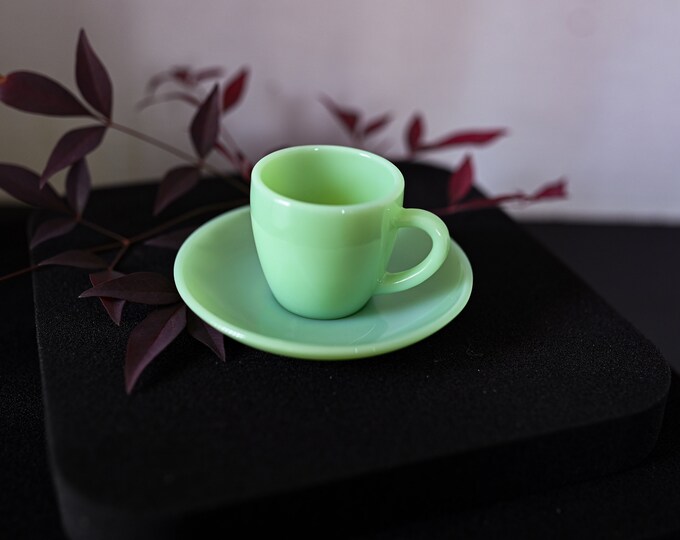 Vintage Jadeite Demitasse Cup & Saucer Fire King Etsy