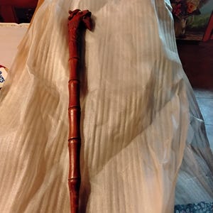 Vintage hand  carved wooden dragon  "short time" swagger stick