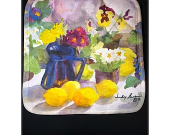 Judy Buswell cache-pot floral citrons aquarelle femme OS multicolore coton art