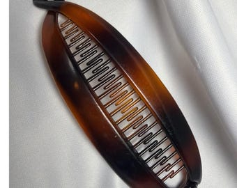 Vintage Scunci Tortoiseshell Banana Hair Clip Brown Amber 6 Inch Made in USA