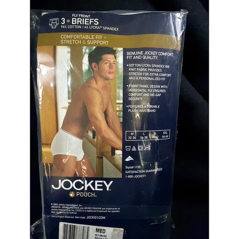 Jockey Pouch Fly Front Briefs Men Size M White Cotton Spandex 3-Pack Style 1135 image 2