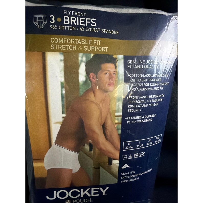 Jockey Pouch Fly Front Briefs Men Size M White Cotton Spandex 3-Pack Style 1135 image 8