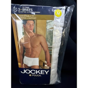 Jockey Pouch Fly Front Briefs Men Size M White Cotton Spandex 3-Pack Style 1135 image 1