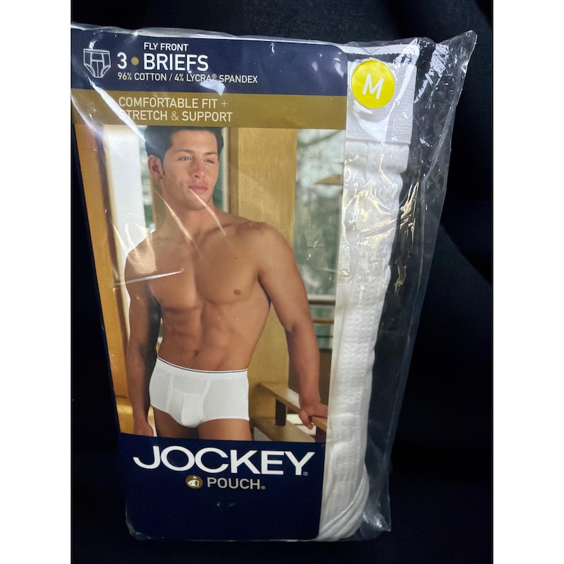 Jockey Pouch Fly Front Briefs Men Size M White Cotton Spandex 3-Pack Style 1135 image 1