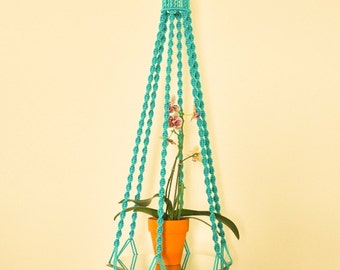 Hand Crafted Macrame Plant Hanger- Hanging Table- Holder - Turquoise approx. 55"