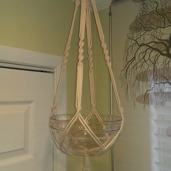 Hand Crafted Macrame Plant Hanger- Lamb's Wool 35"