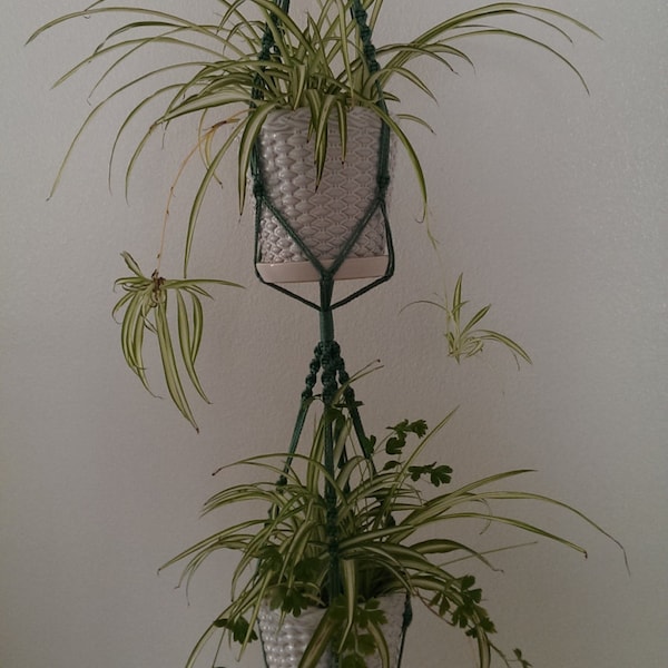 2- tier Hand Crafted Macrame Plant Hanger- Sage