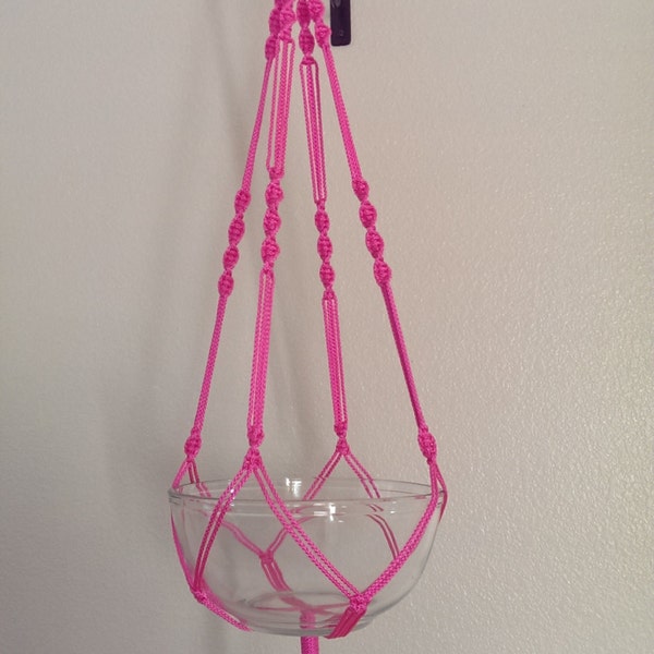 Hand Crafted Macrame Plant Hanger- Hot Pink 35"