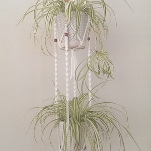 2-Tier- 59”-62” Long Hand Crafted Macrame Plant Hanger with Brown Beads- White