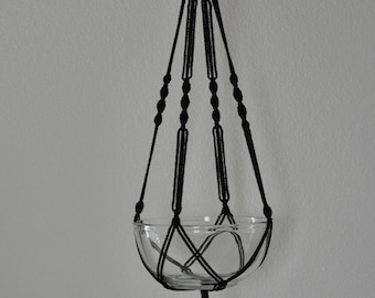 Hand Crafted Macrame Plant Hanger- Black 35"