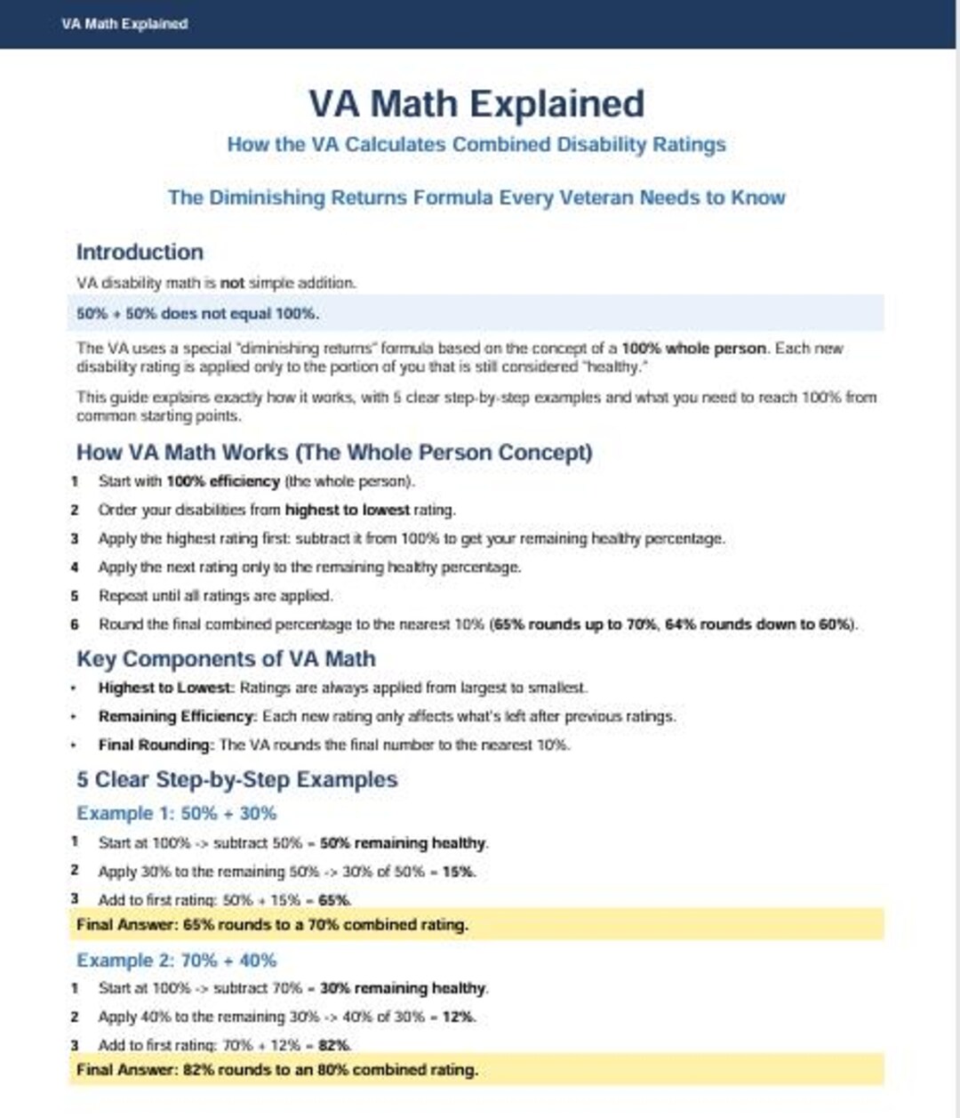 V Math Work VA Math for Disability Ratings Explained PDF!! - Etsy