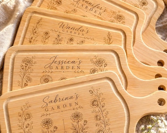 Personalized Mama's Garden Wood Serving Board | Custom Floral Engraved Charcuterie Gift for Her | Mother's Day | New Moms | Birthdays