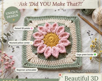Sweet Sprouts Crochet Granny Square Pattern | 3D Flower Blanket (PDF Download)