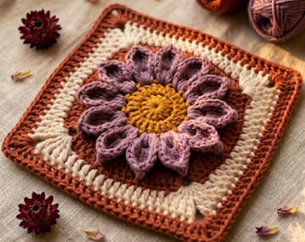 Sweet Sprouts 3D Floral Crochet Granny Square Pattern (PDF Download)