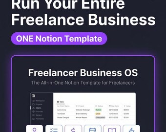 Sistema operativo para negocios freelance: plantilla de Notion / Seguimiento de clientes, registro de facturas, gestor de proyectos y panel de control financiero.