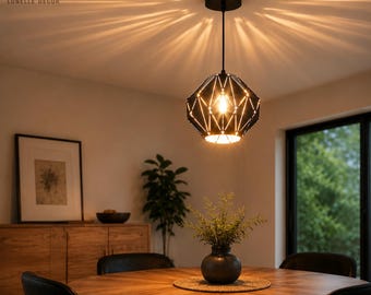 Geometric Diamond Pendant Light: Industrial Black Metal Hanging Lamp – Farmhouse Style