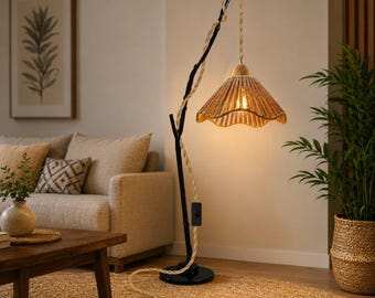 Woven Hemp Rope Pendant Light: Rustic Boho Farmhouse Hanging Lamp