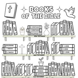 Printable Books of the Bible - Bible Bookshelf Coloring Printable - Bible Book Tracker - Bible Class Activity Printable - Bible Checklis