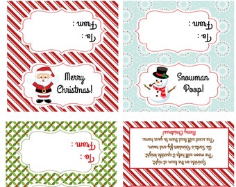 ChristmasTreat Bag Toppers - Digital File - You Print / Set of 4 Designs / Snowman Poop/Reindeer Food / Reindeer Noses