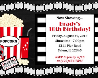 movie birthday party invitation digital file movie party etsy