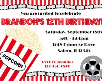 movie birthday party invitation digital file movie party etsy