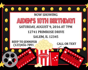 movie birthday party invitation digital file movie party etsy