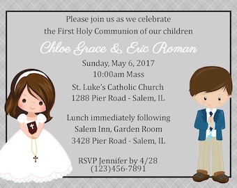 First Communion Invitation Twin Boys Cousins Siblings Etsy