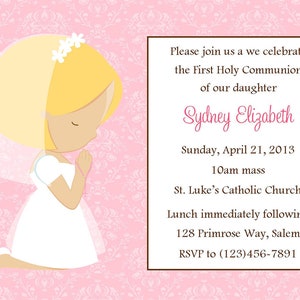 First Communion Invitation Girl Digital File / 1st Communion Invitation Communion Invitation Girl Girls First Communion Invitation image 2