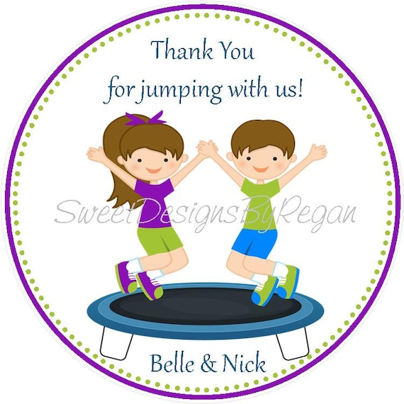 Trampoline Party Favor Tags Twins/Siblings ( Set of 12) / Trampoline Birthday Favors, Jumping