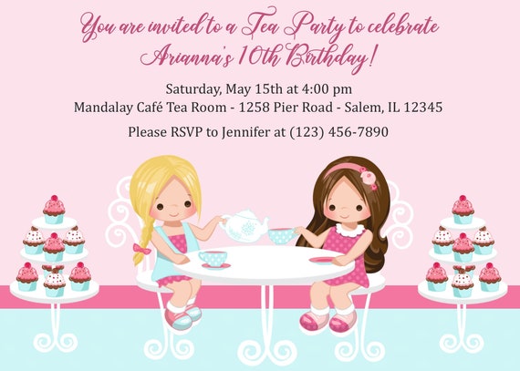 Tea Party Invitation - Digital File - Tea Party Birthday Invitation - Tea Party Invite - Tea Birthday Invitation (Digital File) Il_570xn
