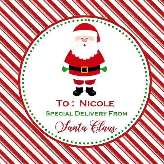 Santa Claus with a Gift Personalized Christmas Gift Tags