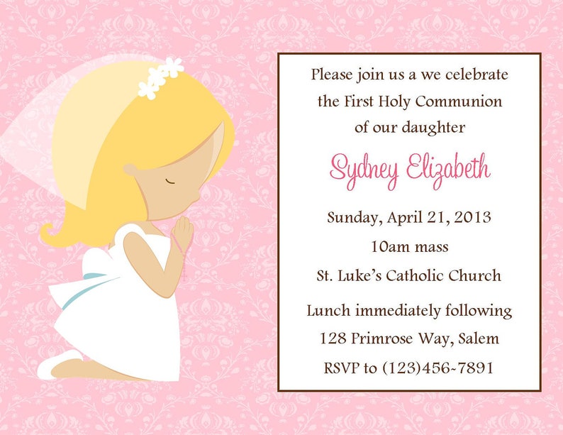 First Communion Invitation Girl Digital File / 1st Communion Invitation Communion Invitation Girl Girls First Communion Invitation image 4