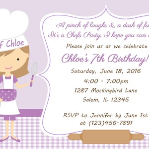 Kid&#39;s Cooking Invitation - Girl  (Digital File) / Baking Birthday Party Invitation - Chef Birthday Invitation - Baking Party Invitation